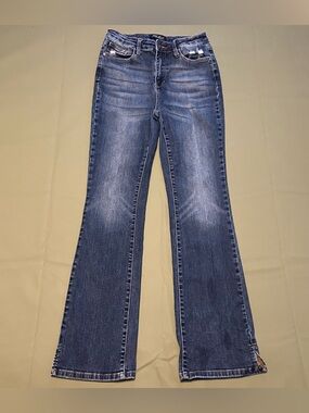 Judy Blue High Rise Slim Bootcut Jeans Medium Wash Slit Hem 7/28